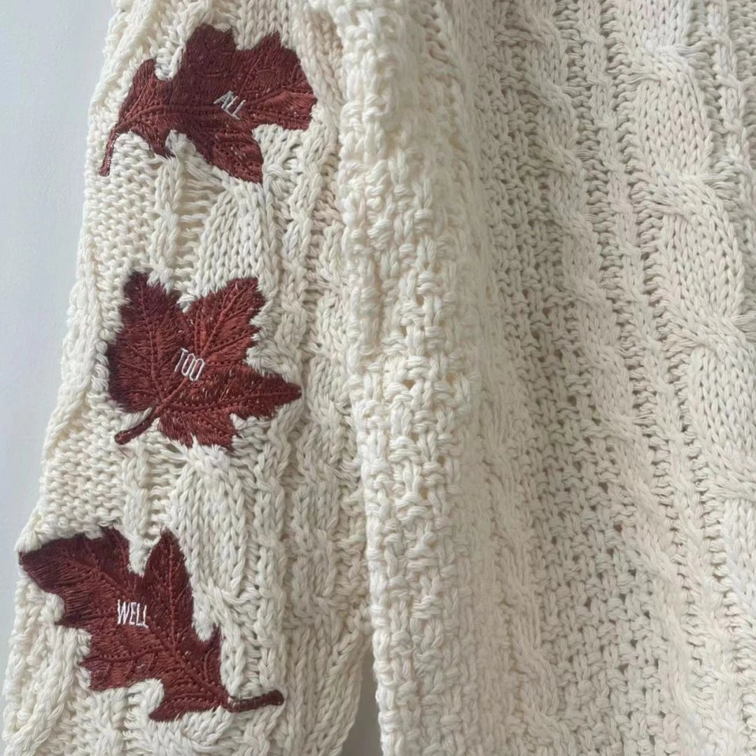 Red Maple Leaf Beige Cardigan