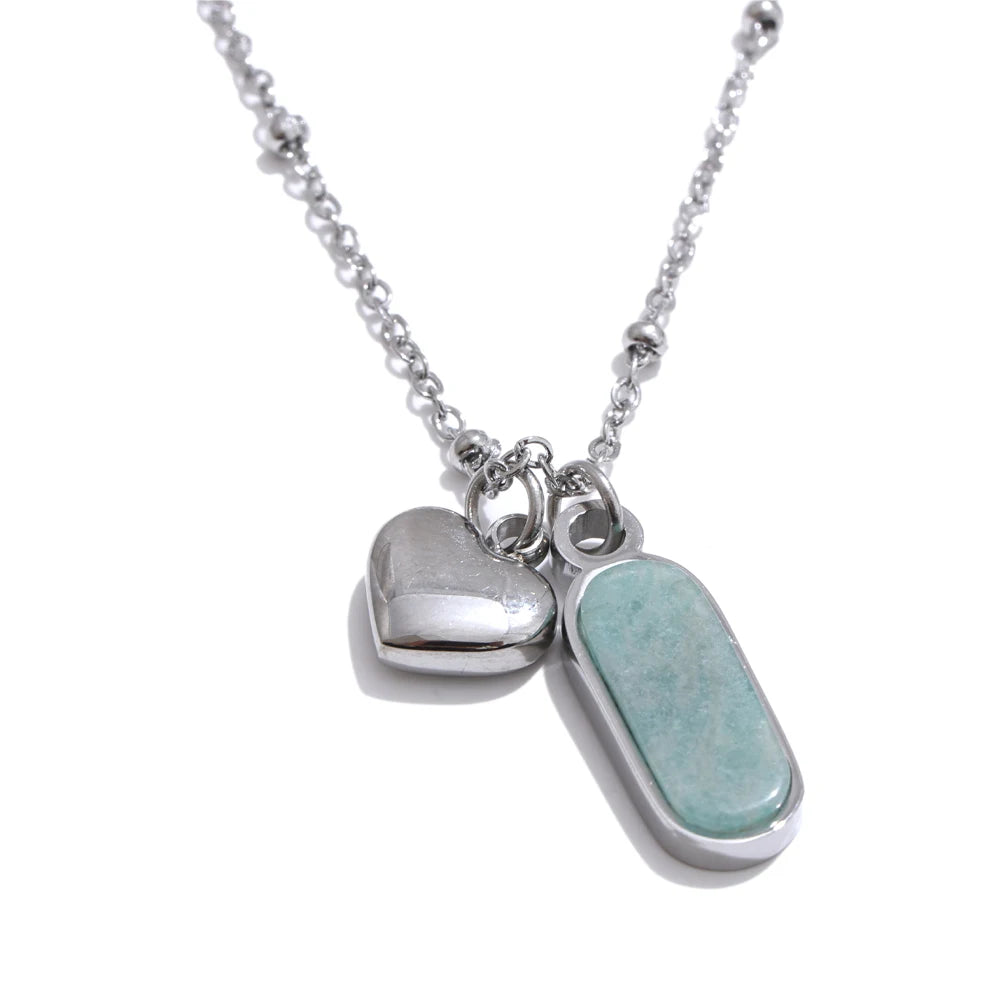 Natural Amazonite Stone Heart Drop Necklace