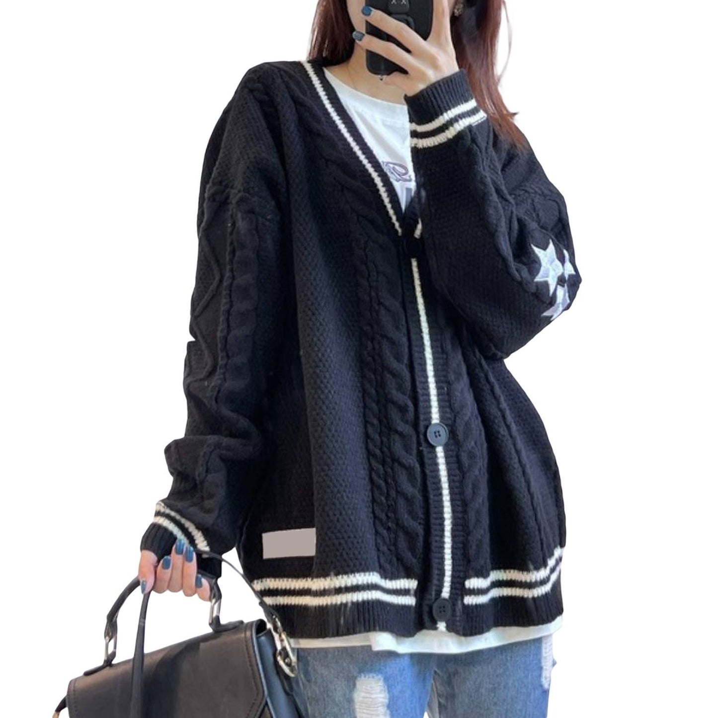 Solid Color Long Sleeve Cardigan Woman