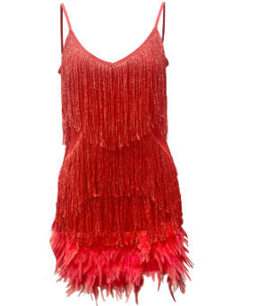 Tassel Sequins Feather Mini Dress