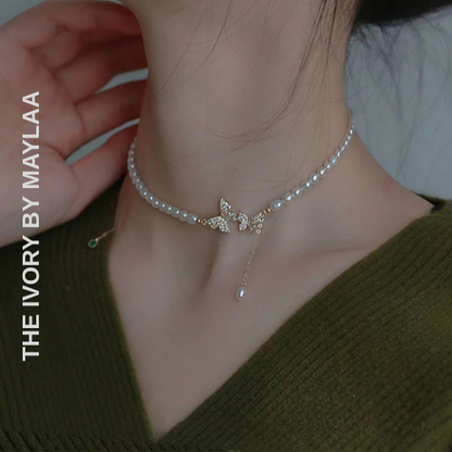 Double Rhinestone Butterfly Necklace