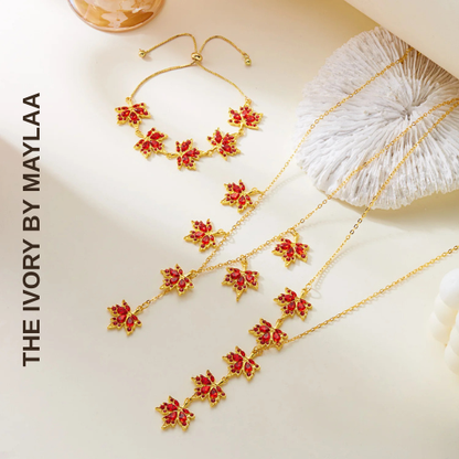 Red Zircon Maple Leaf Bracelet