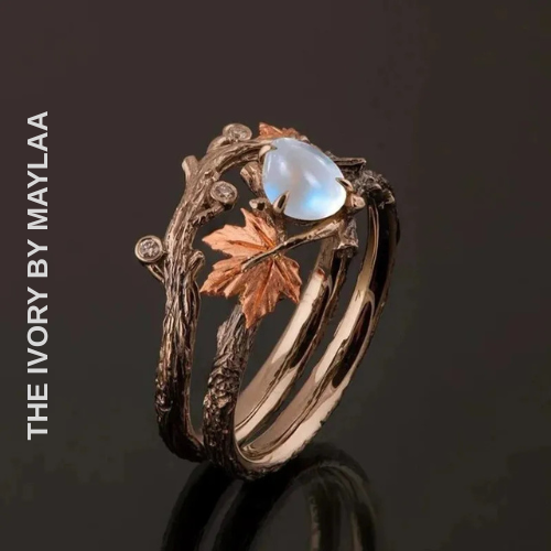 Vintage Leaf Moonstone Ring for Women