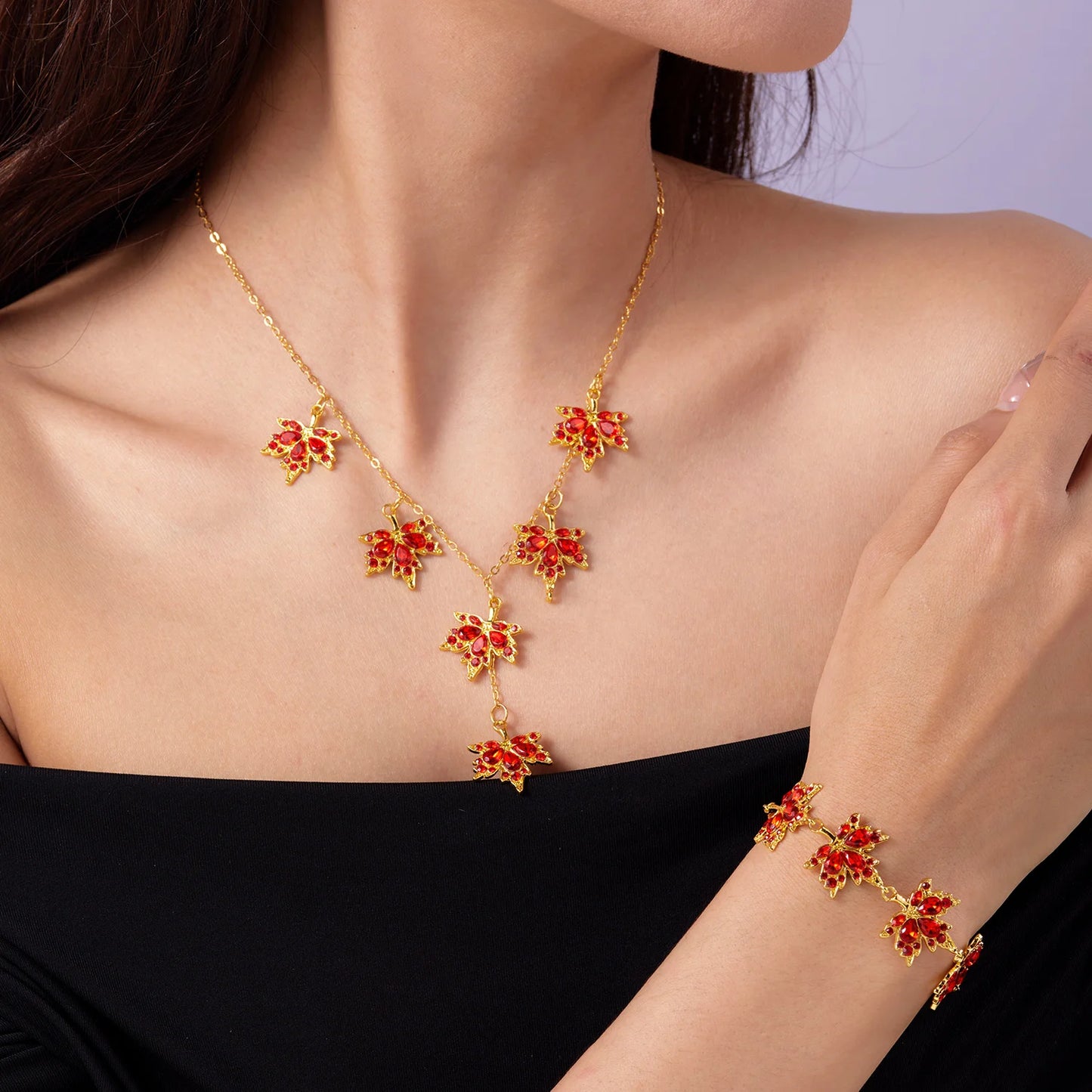 Red Zircon Maple Leaf Bracelet