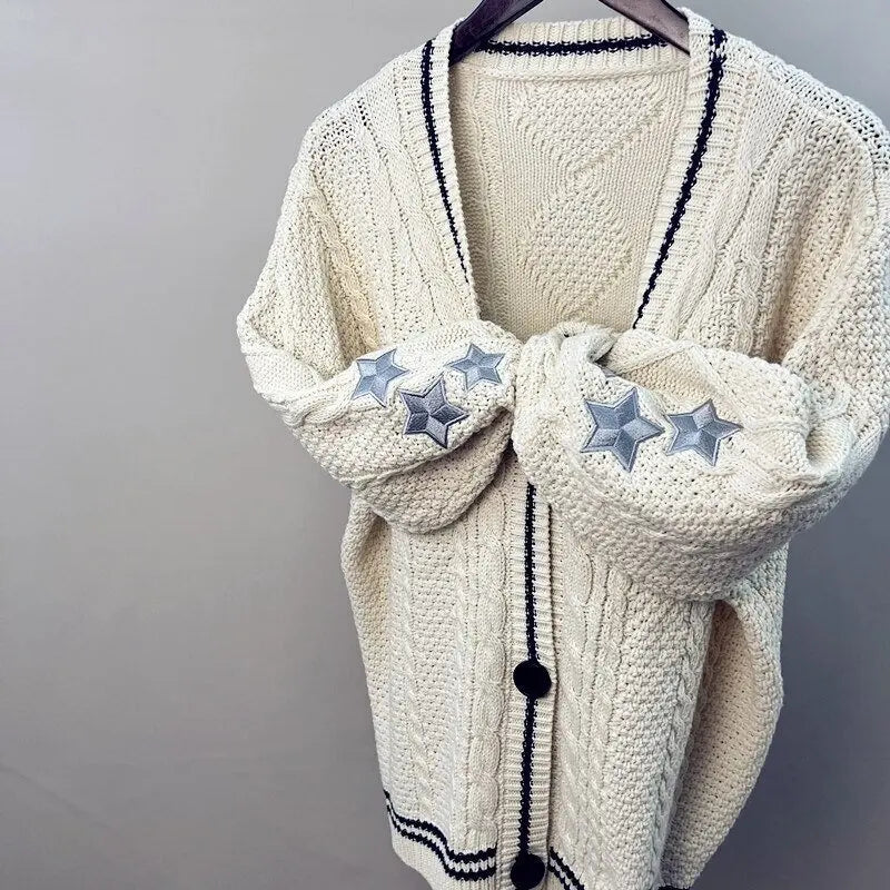 Vintage Embroidery Star Loose Sweaters for Women