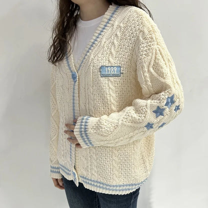 Women Knitted Cardigans with Blue Star