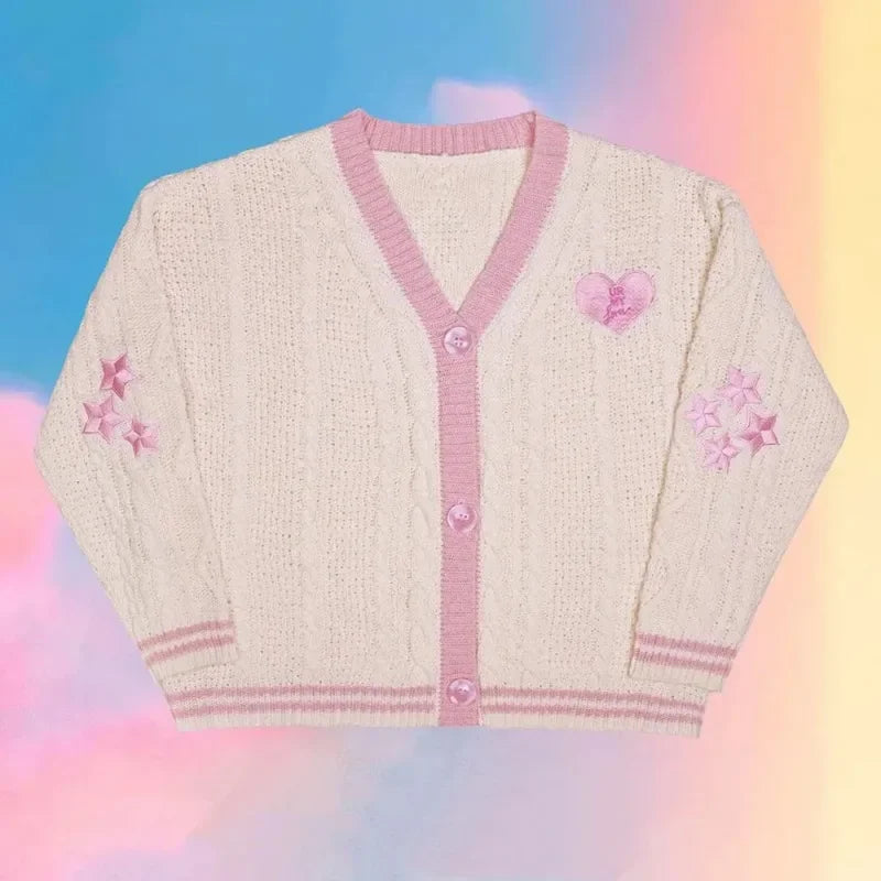 Pink Star Embroidered Knit