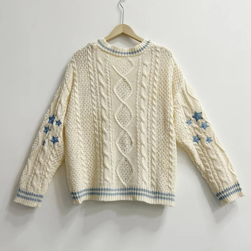 Women Knitted Cardigans with Blue Star