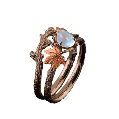 Vintage Leaf Moonstone Ring for Women