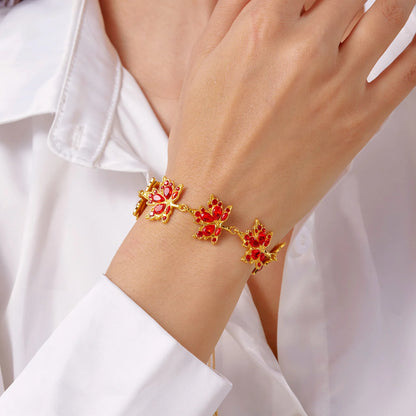 Red Zircon Maple Leaf Bracelet