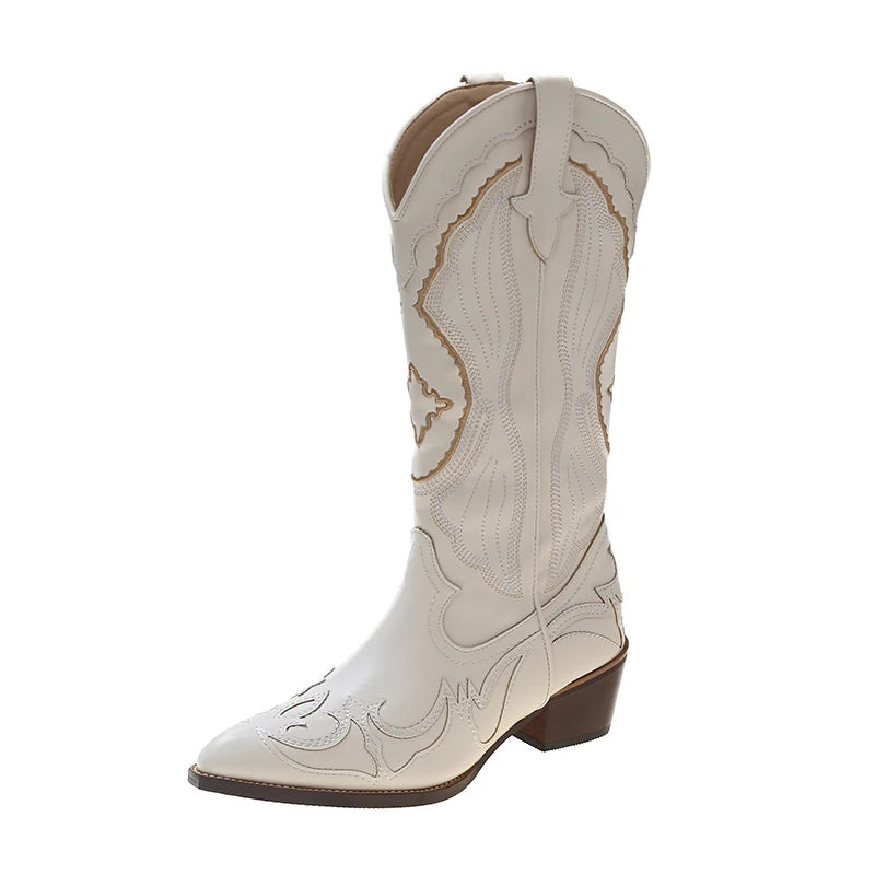Retro Winter White Knee High Boots