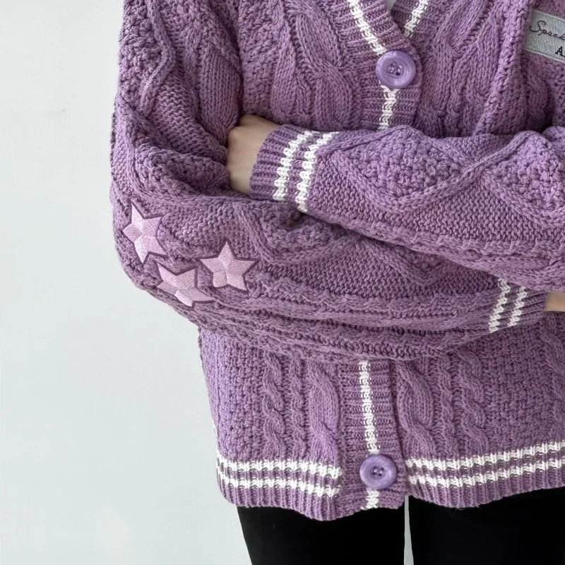 Purple Star Embroidered Sweater