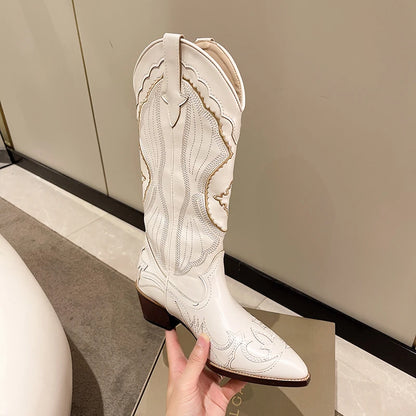 Retro Winter White Knee High Boots