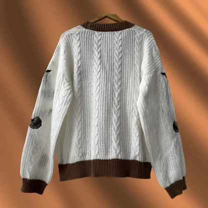 Loose Fitting Beige Floral Cardigan