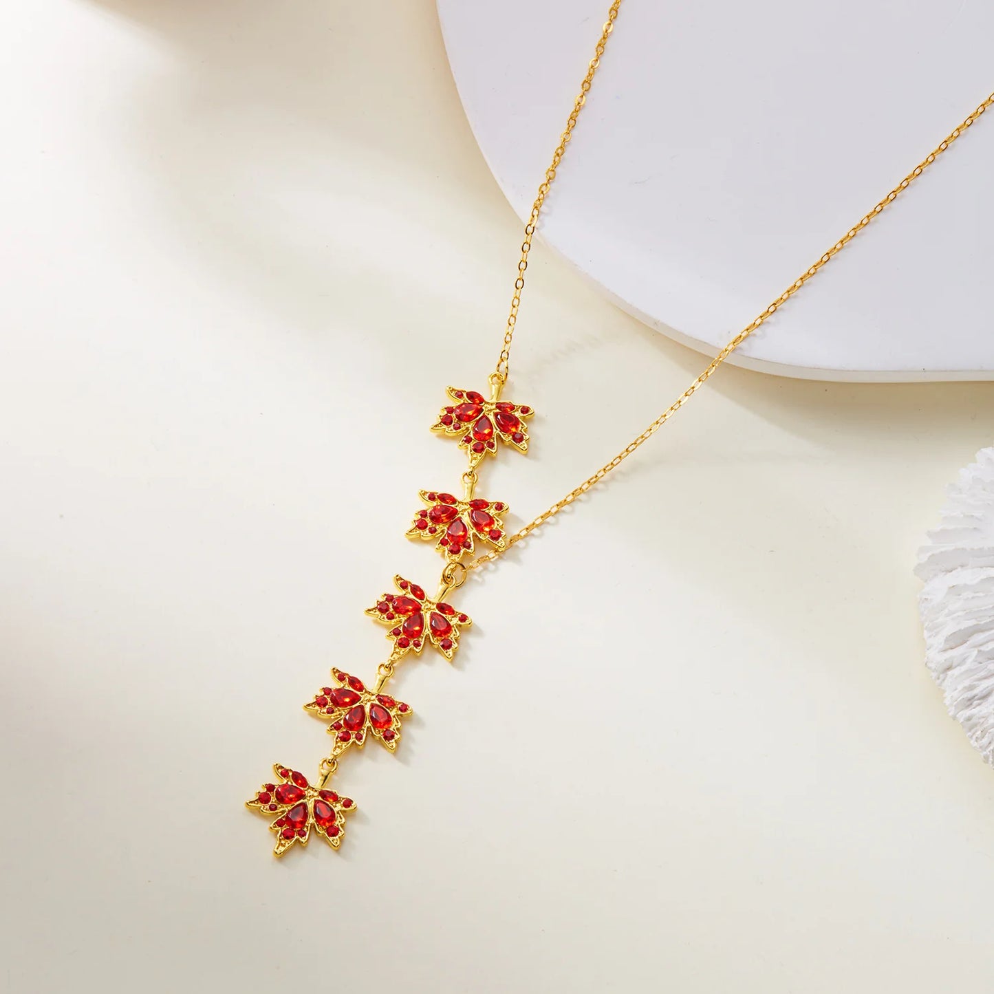 Red Zircon Maple Leaf Bracelet