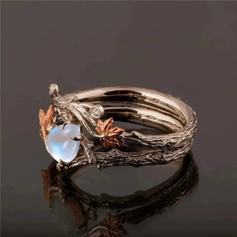 Vintage Leaf Moonstone Ring for Women