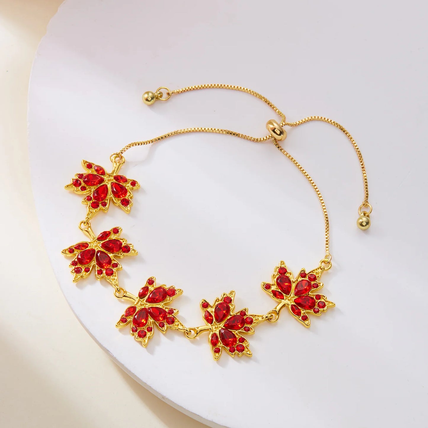 Red Zircon Maple Leaf Bracelet