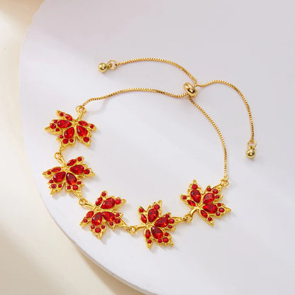 Red Zircon Maple Leaf Bracelet