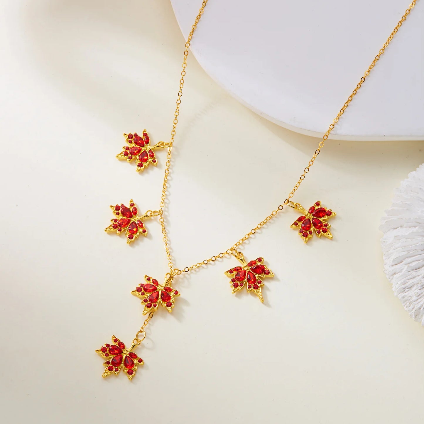 Red Zircon Maple Leaf Bracelet
