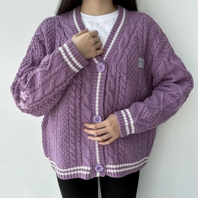 Purple Star Embroidered Sweater
