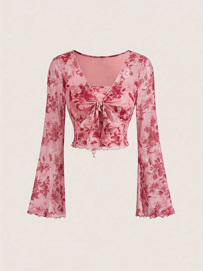 Floral Printed Sweet V-Neck T-shirts