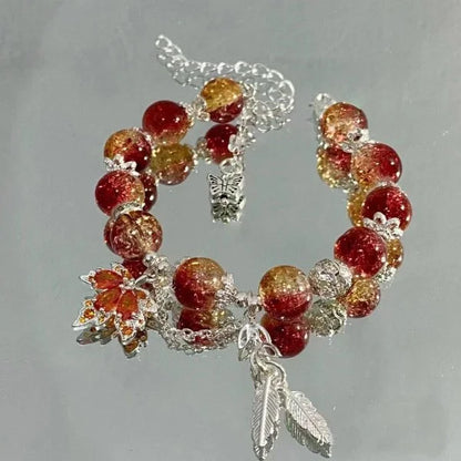 Red Zircon Maple Leaf Bracelet