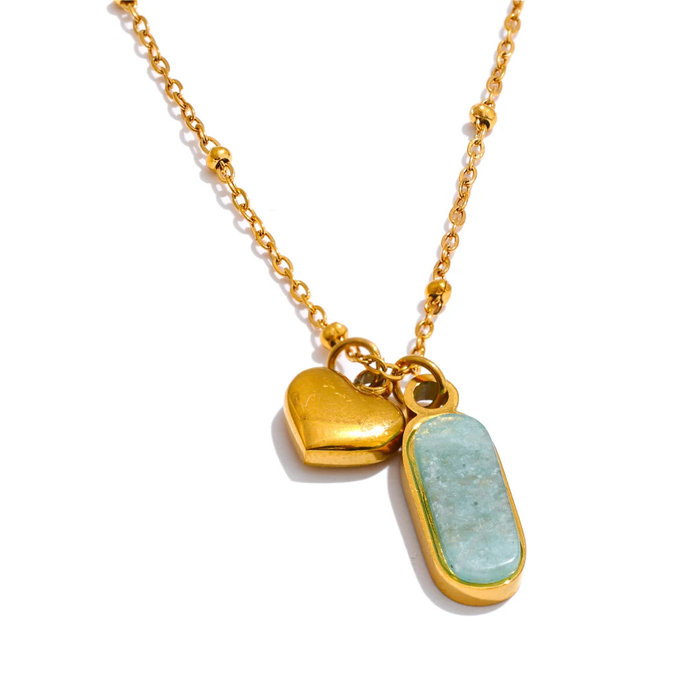 Natural Amazonite Stone Heart Drop Necklace