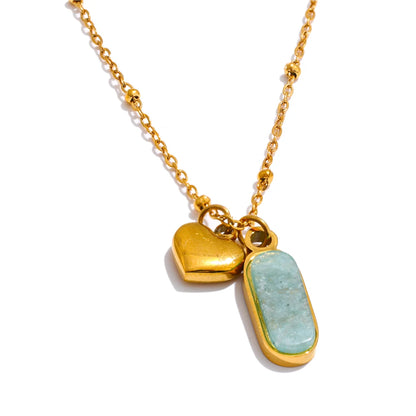 Natural Amazonite Stone Heart Drop Necklace