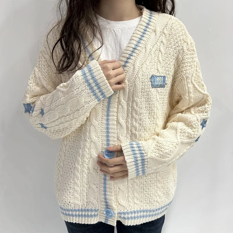 Women Knitted Cardigans with Blue Star