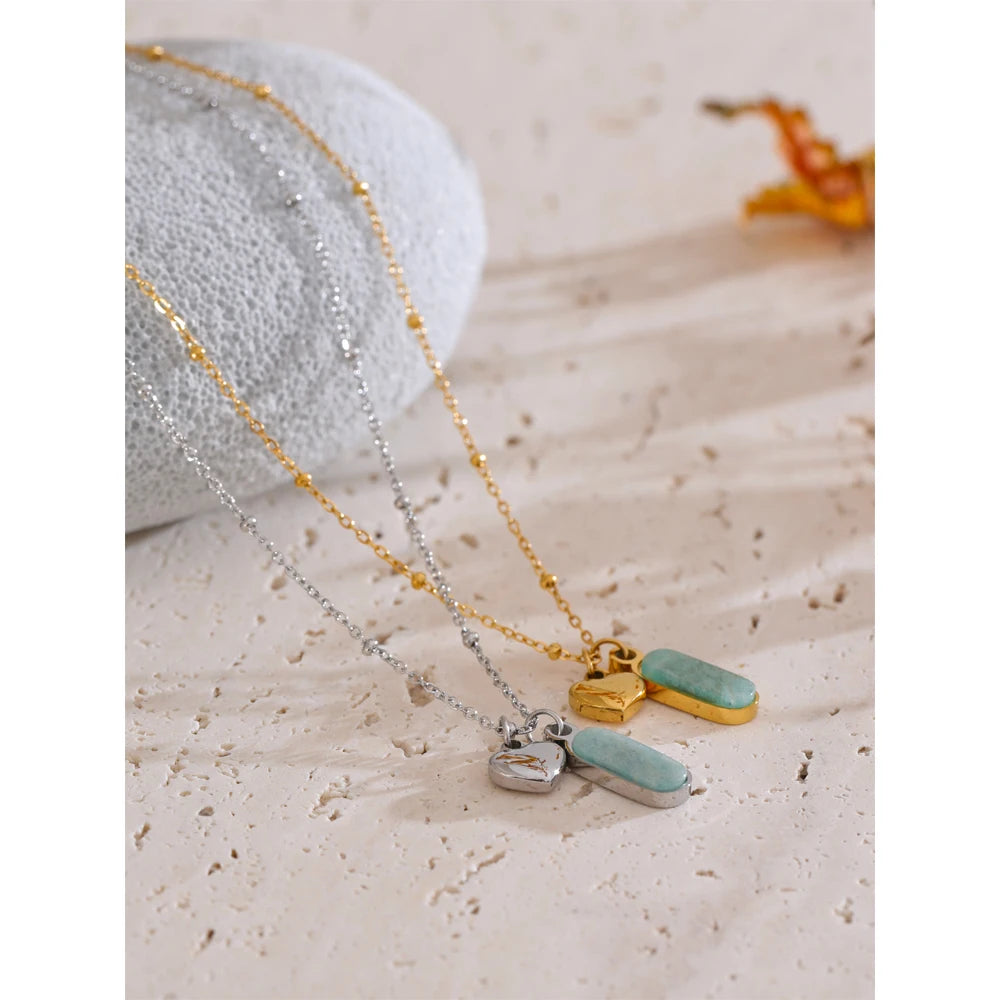 Natural Amazonite Stone Heart Drop Necklace