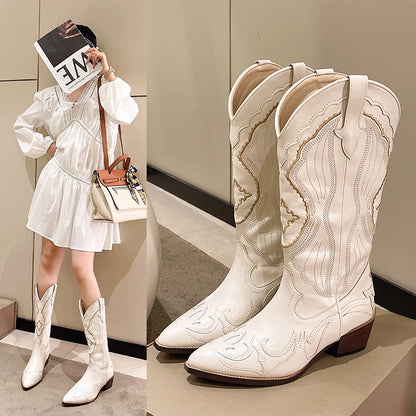 Retro Winter White Knee High Boots