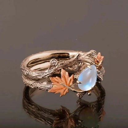 Vintage Leaf Moonstone Ring for Women
