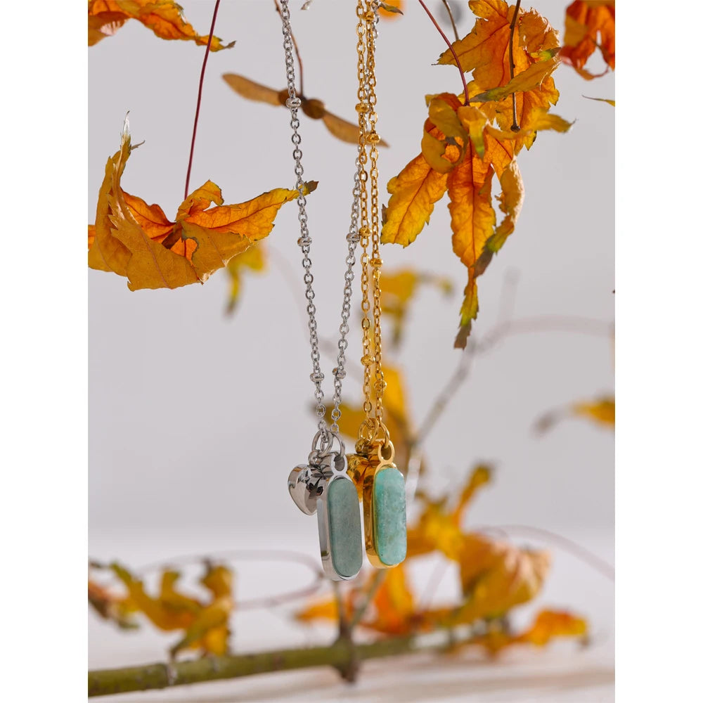 Natural Amazonite Stone Heart Drop Necklace
