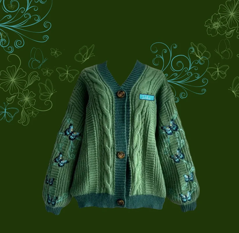 Green Casual Cardigan